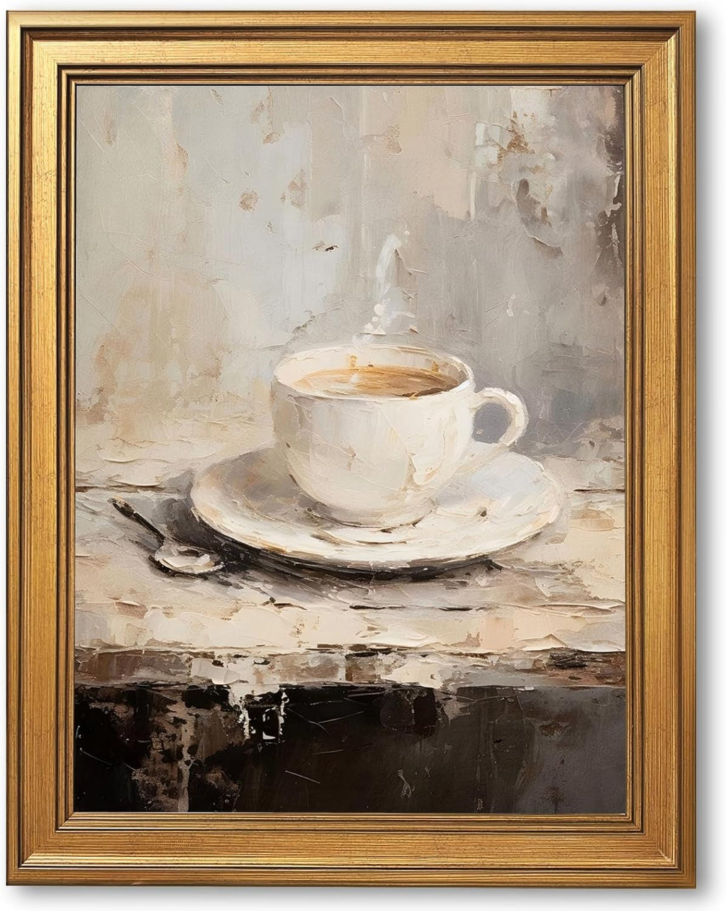 EQUEEN Vintage Coffee Cup Poster Kitchen Wall Art Farmhouse Wall Decor Rustic Painting Canvas Print For Kitchen Dining Room24x36inch Golden frame