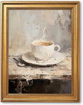 EQUEEN Vintage Coffee Cup Poster Kitchen Wall Art Farmhouse Wall Decor Rustic Painting Canvas Print For Kitchen Dining Room24x36inch Golden frame
