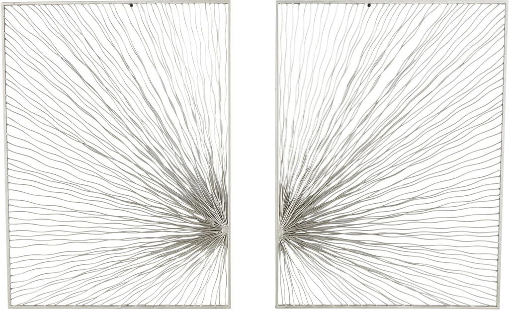 Deco 79 Metal Sunburst Home Wall Decor Coiled Ribbon Wall Sculpture, Set of 2 Wall Art 22'W, 30'H, Silver