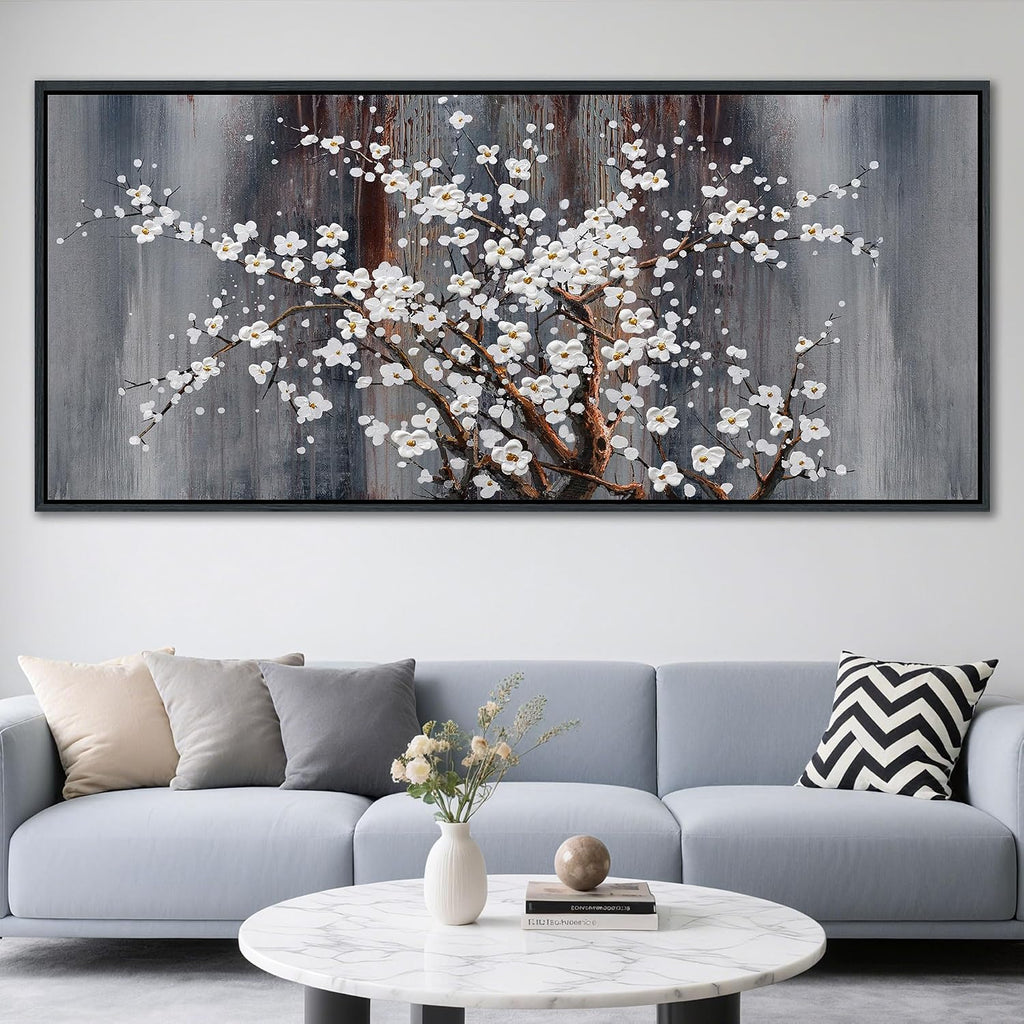 Large Plum Blossom Canvas Wall Art Brown Wall Decor Living Room Cherry Blossom Bedroom Pictures Over Bed Framed Artwork for Wall Modern Canvas Paintings for Decorations 40×87