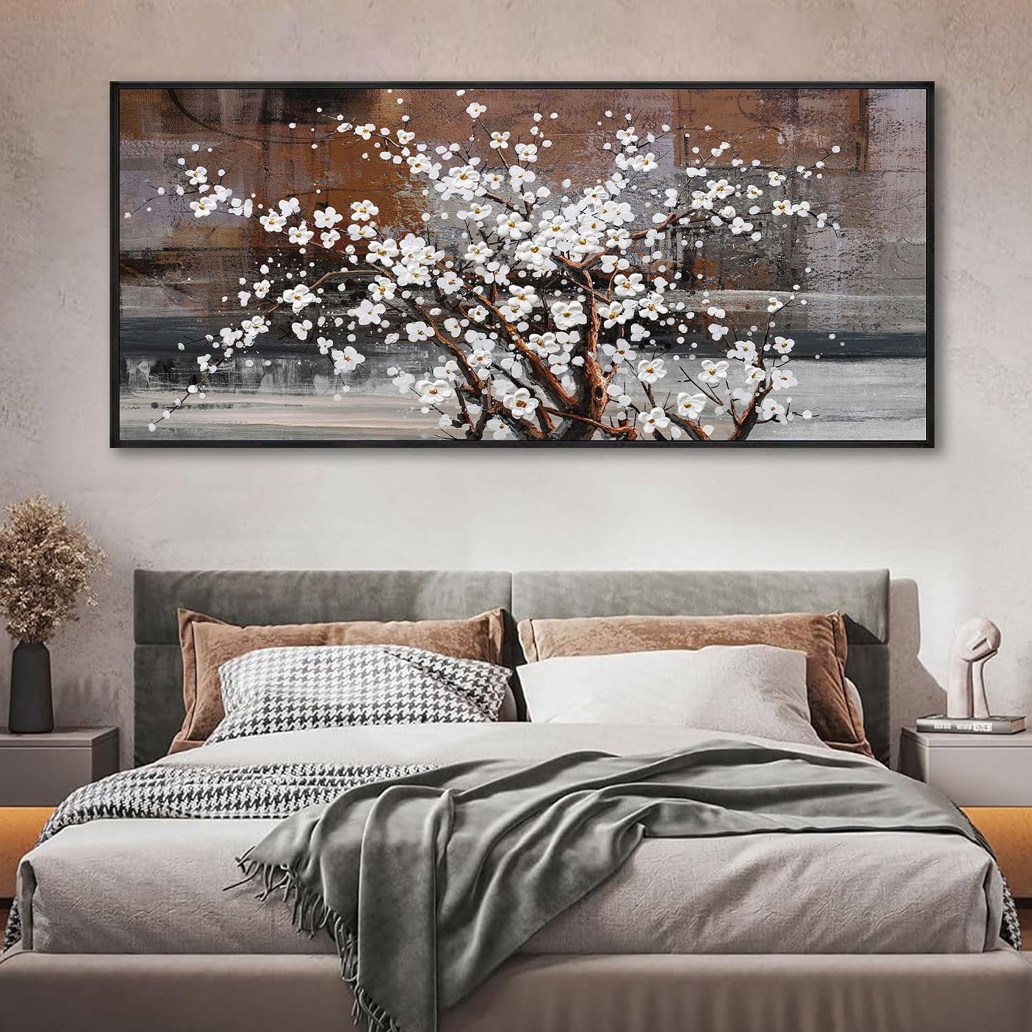 KLAKLA Wall Art for Living Room - Black Framed Wall Decor Large Size Natural Botanical Plum Wooden Framed Abstract Brown Picture Artwork for Bedroom Office