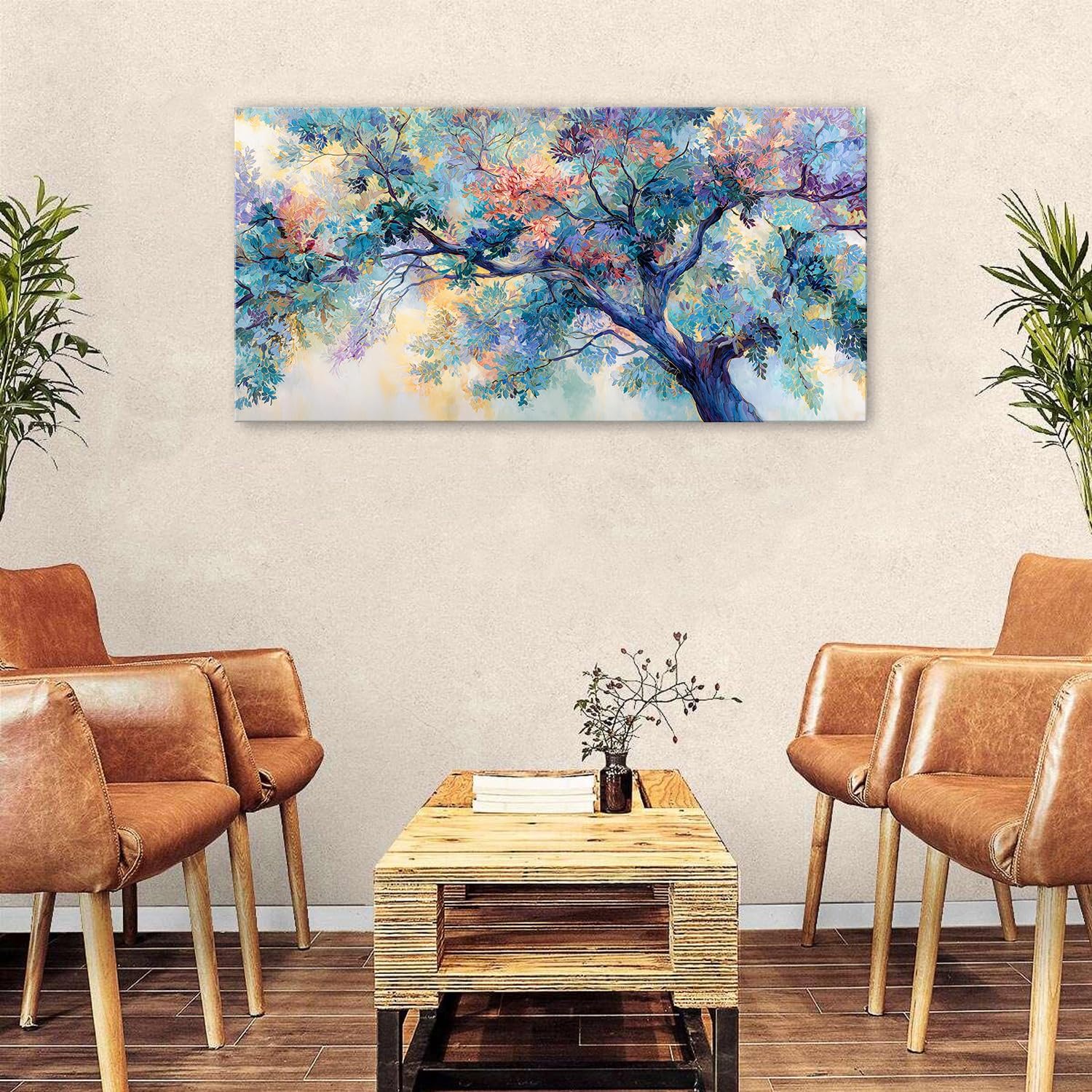 Colorful Tree of Life Wall Art Abstract Forest Wall Decor Blooming Floral Pictures for Living Room Graffiti Watercolor Nature Landscape Canvas Prints Painting Artwork Bedroom Home Decoration 24x48'