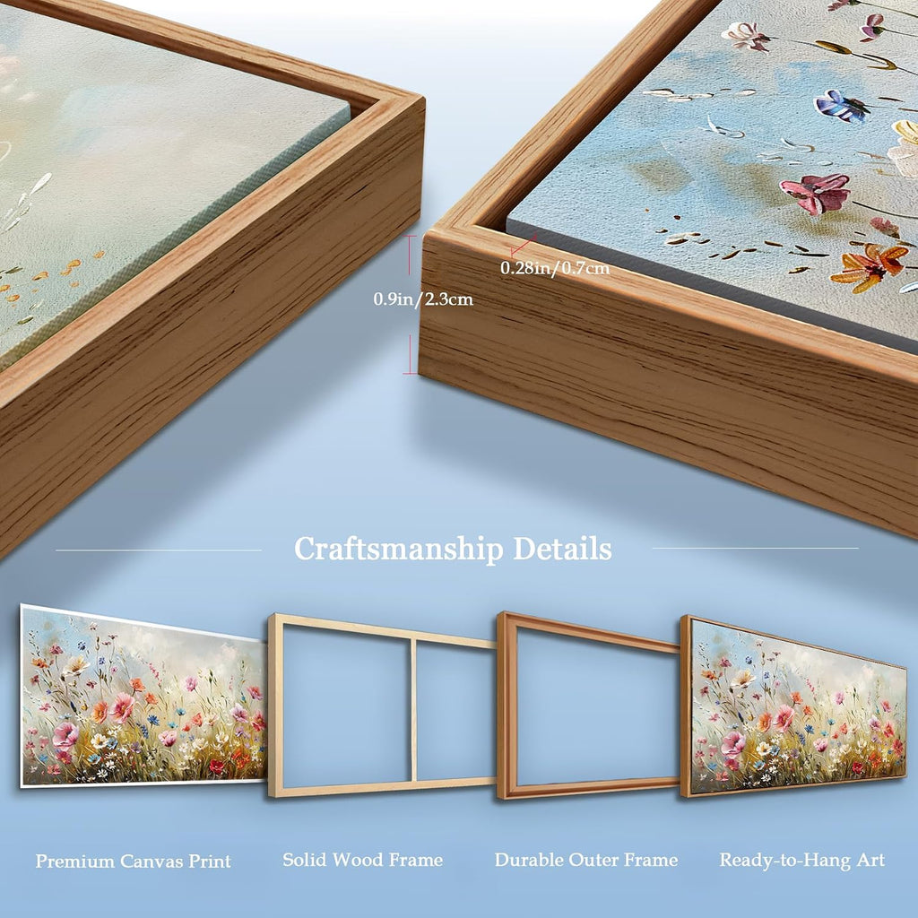 crmotu Floral Wall Art, Extra Large Wall Art, Flower Wall Decor, Oversized Framed Artwork for Walls, Colorful Wildflower Art Prints, Botanical Painting for Living Room Office Dining Room Hotel 32'x71'