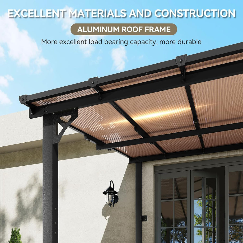 Aoxun 14' x 10' Gazebo for Patio, Lean to Gazebo Pergola with Sloped Roof, Large Wall-Mounted Heavy Duty Awnings, for Backyard, Deck, Patio