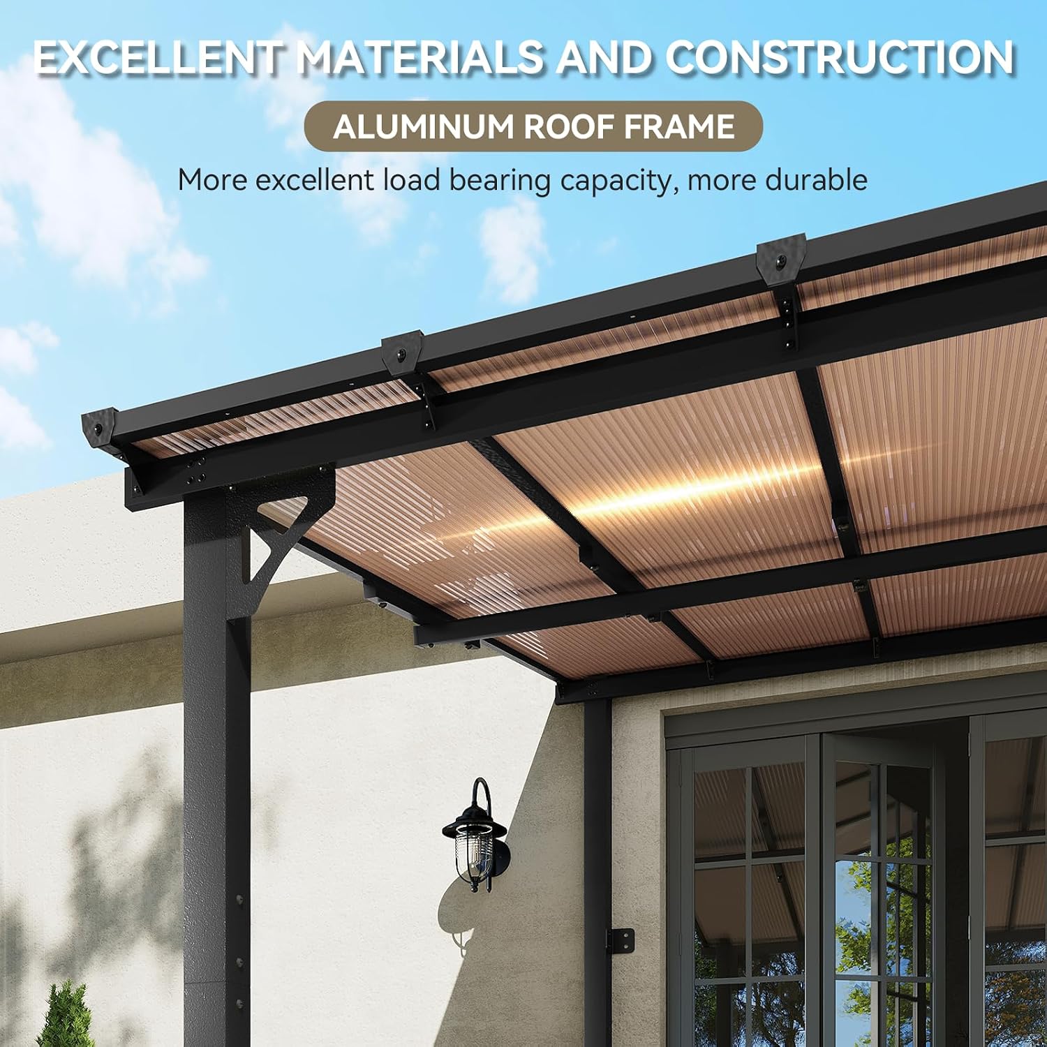 Aoxun 14' x 10' Gazebo for Patio, Lean to Gazebo Pergola with Sloped Roof, Large Wall-Mounted Heavy Duty Awnings, for Backyard, Deck, Patio