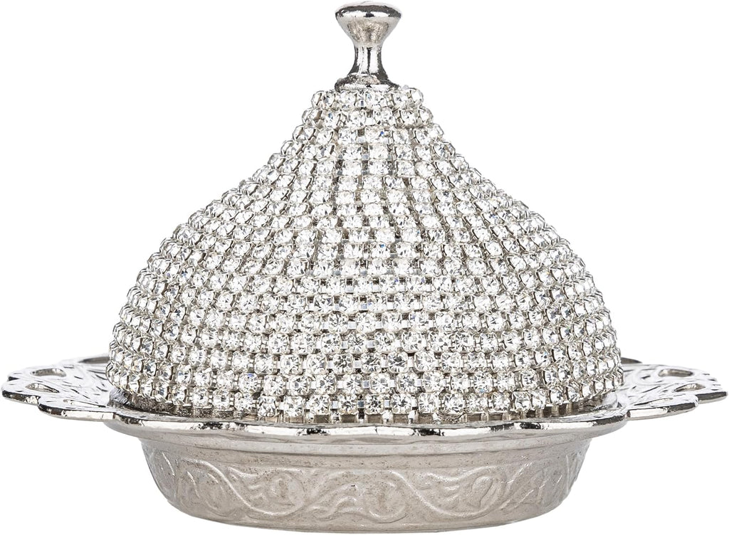 Alisveristime 27 Pc Ottoman Turkish Greek Arabic Coffee Espresso Serving Cup Saucer Crystal Set (Gelincik) - Handcrafted Traditional Set with Hilal Motifs (Silver)