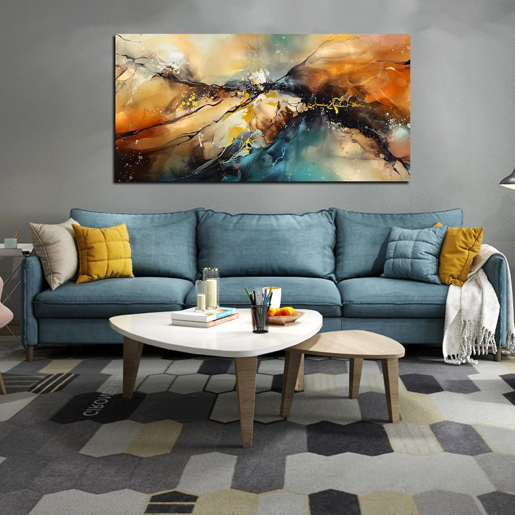 JKWALL77 Large Wall Paintings for Living Room - Yellow Pictures Wall Decor - Abstract Wall Art for Office Ready to Hang Size 29' x 59'