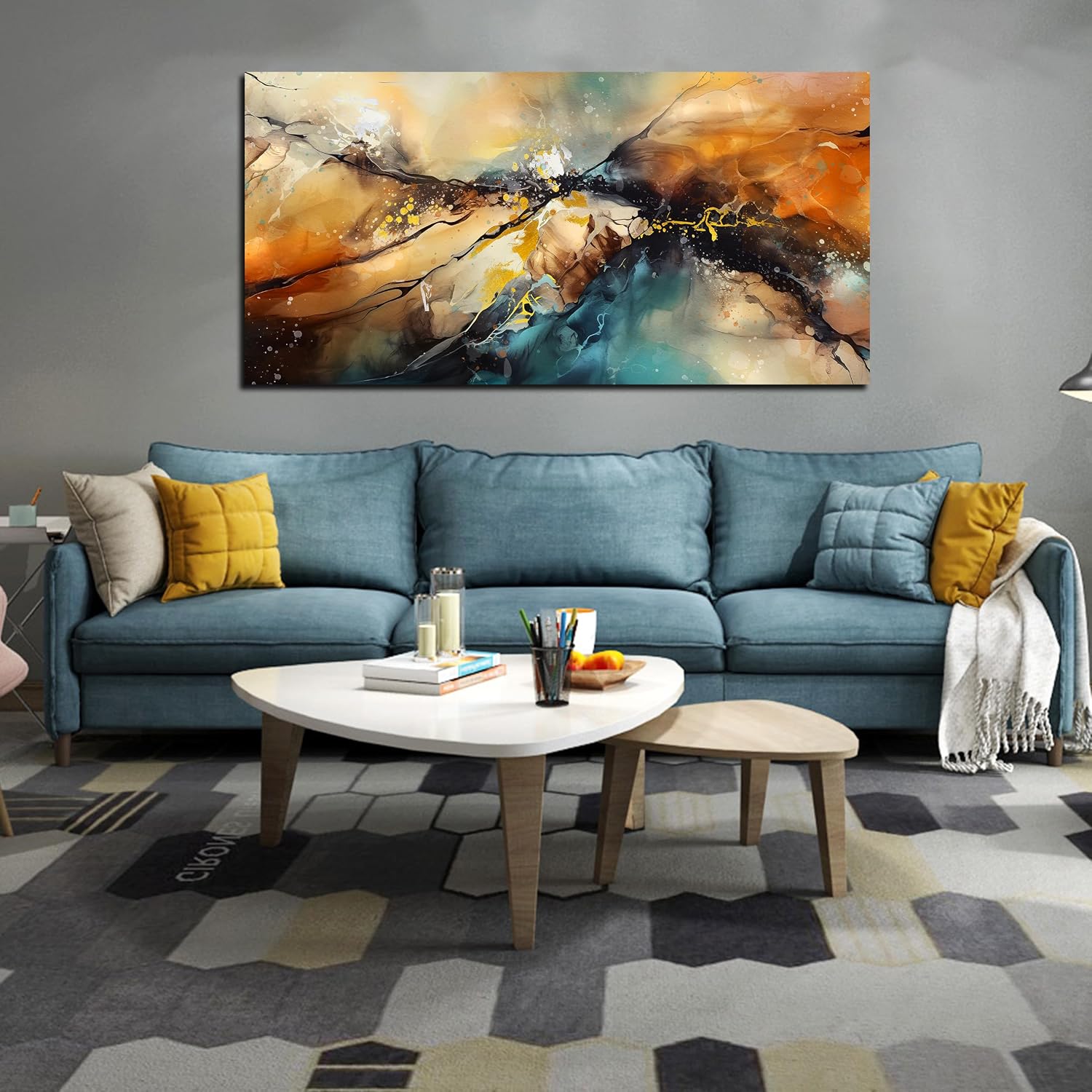 JKWALL77 Large Wall Paintings for Living Room - Yellow Pictures Wall Decor - Abstract Wall Art for Office Ready to Hang Size 29' x 59'