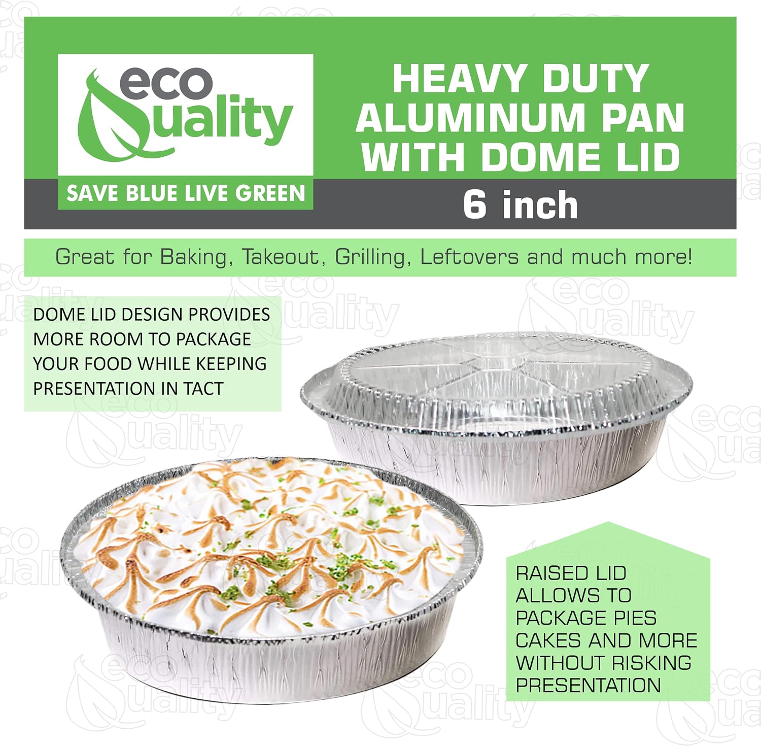 EcoQuality 6' Round Aluminum Foil Pans with Clear Lids - Disposable Containers with Foldable Walls for Pie Baking, Cooking, Serving, Reheating, and Storing - Freezer and Oven Safe Tart Pan 400 Pack