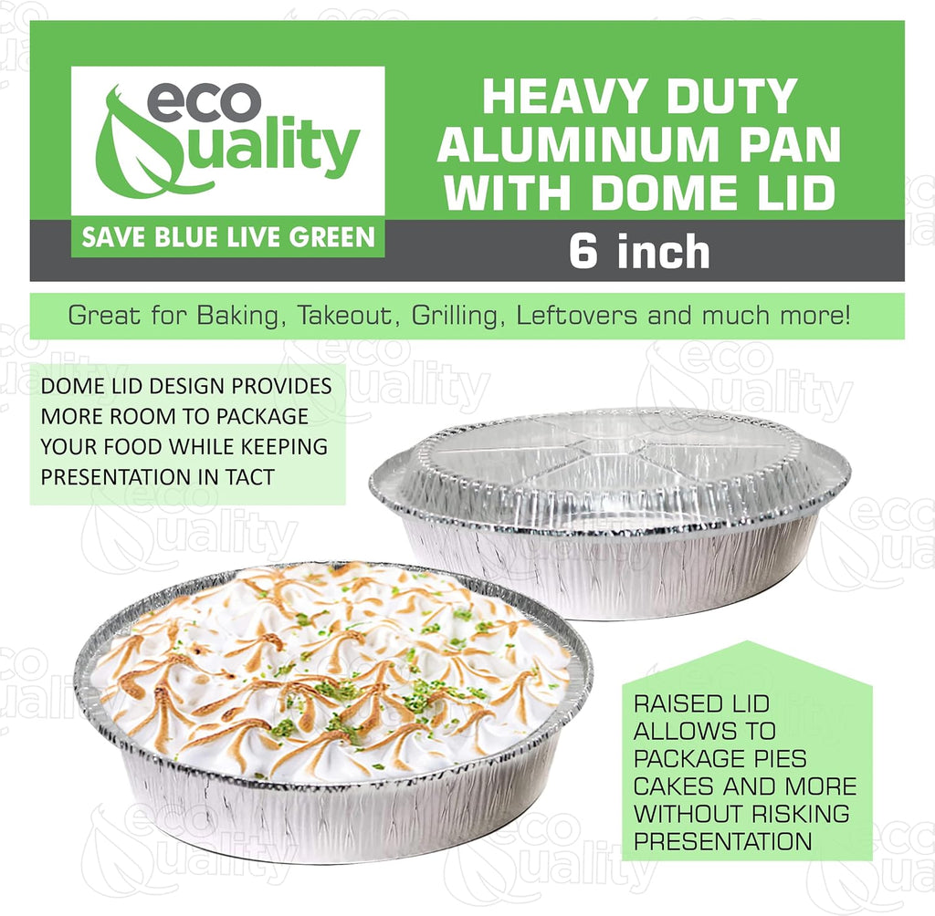 EcoQuality 6' Round Aluminum Foil Pans with Clear Lids - Disposable Containers with Foldable Walls for Pie Baking, Cooking, Serving, Reheating, and Storing - Freezer and Oven Safe Tart Pan 500 Pack