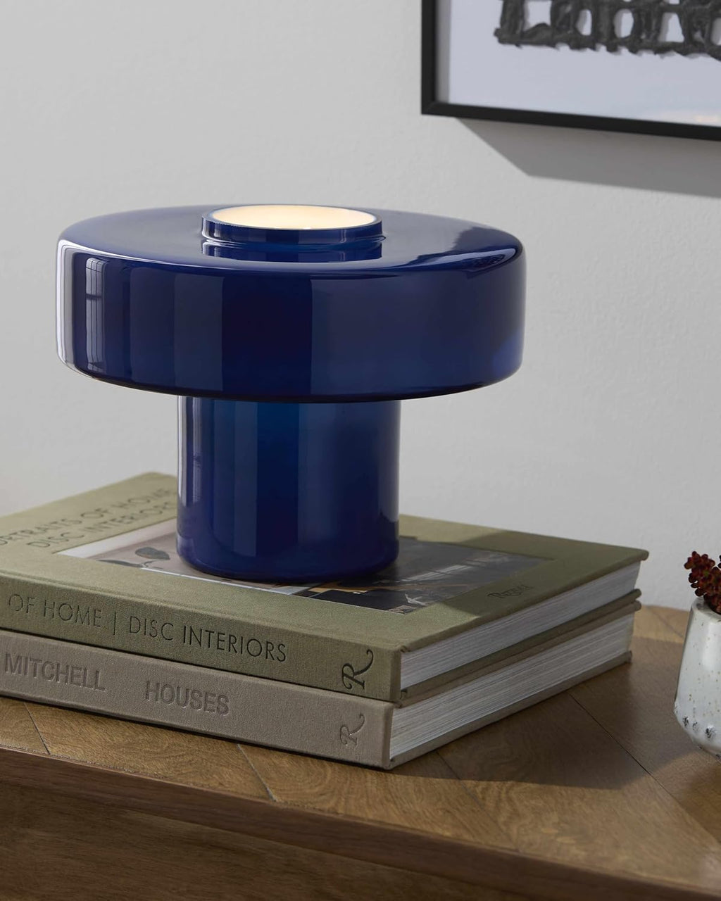 BoutiqueRugs Lauenhagen Contemporary Geometric Glass Bedside Table Lamp for Bedroom Nightstand - Modern End Side Lighting for Living Room - Navy - 7' H