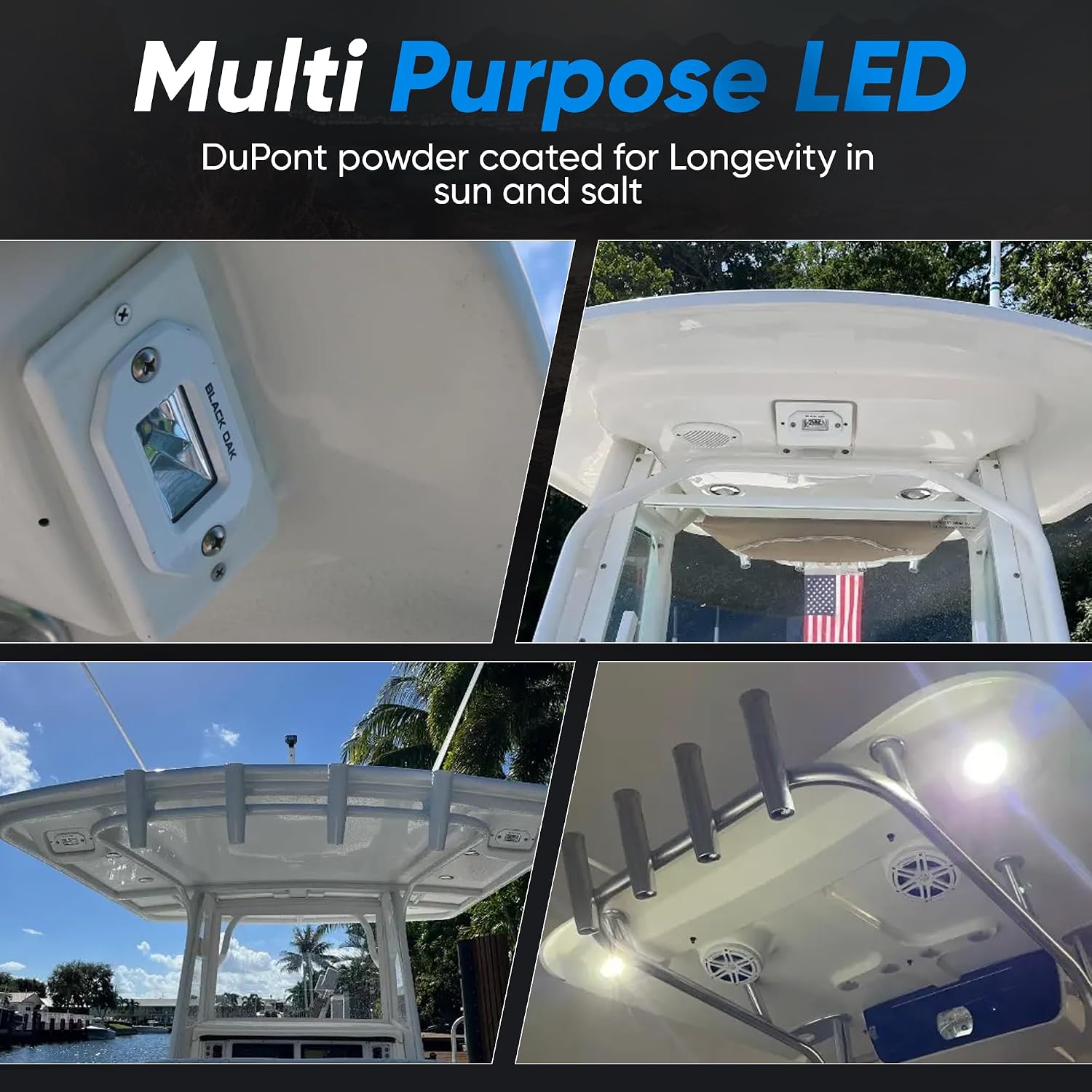 Black Oak LED Marine Flush Mount Spreader Light - IP69K Rating Single Row - 2-Inch - White - Black