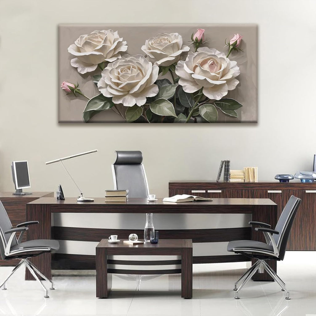 Large Wall Art For Living Room Floral Wall Art Decor Modern Canvas Art Wall Decor 29' X 58' Painting White Flower Wall Art For Bedroom Home Office Home Artwork