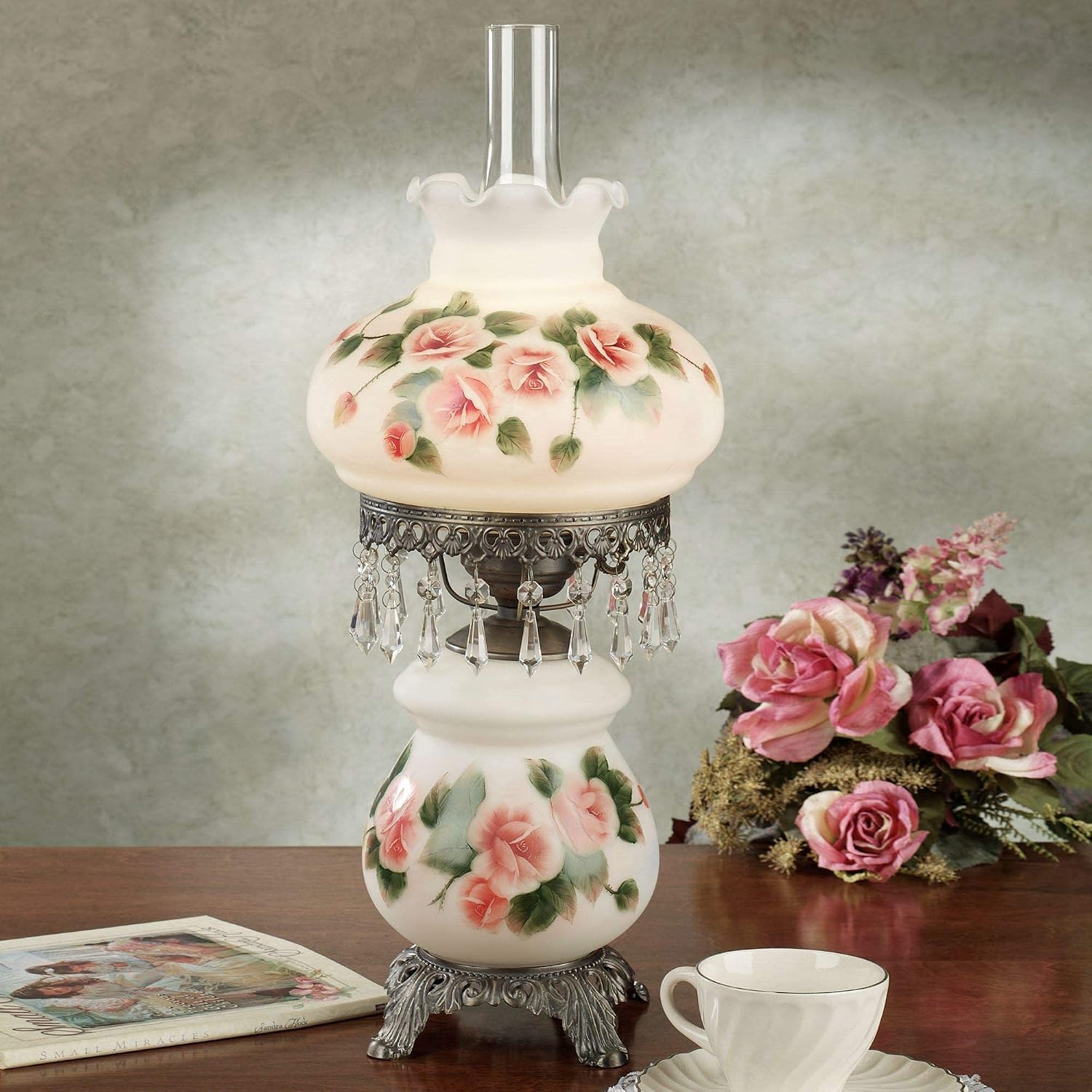 Touch of Class Adelaide Hurricane Style Table Lamp - Victorian Aesthetic - Scalloped Glass - Antique Parlor Lamp