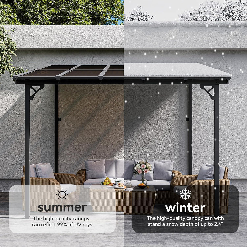 Aoxun 8' x 10' Gazebo for Patio, Wall-Mounted Heavy Duty Awning Pergola with Sloped Roof, LED Outdoor Waterproof Hanging Lights, Perfect for Backyard, Deck and Patio