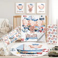 Custom Baby Crib Bedding Set, 5 PCS Personalized Name Baby Crib Sets for Girls Boys, Sailor Bear Theme Nursery Bedding Sets for Infant Toddler, Double Layer Flannel Bed Set Customized Gifts