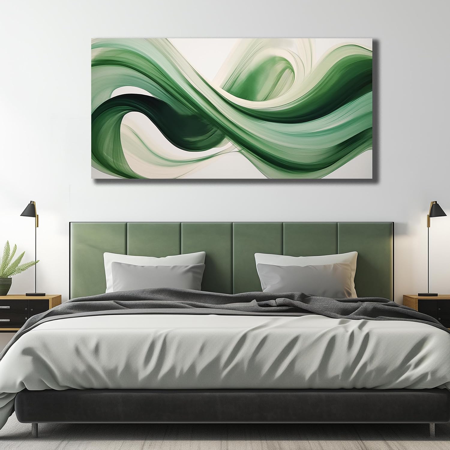JuhaiArt Abstract Wall Decorations Large Green Canvas Wall Art White Artwork Art for Living Room Office Home Kitchen Modern Picture Poster 29'x 59'