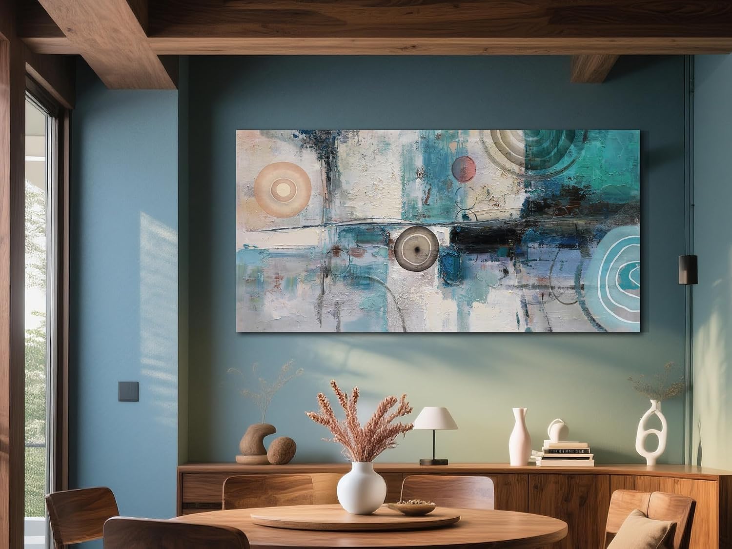 Acocifi Large Abstract Wall Art Turquoise Grey Teal Canvas Textured Painting Modern Geometric Picture, Vertical Artwork Framed for Living Room Bedroom Bathroom Hallway Office Home Decor 58x29