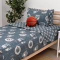 Beddy's Sports Theme Durable Zipper Bedding for Kids - Bed in a Bag - Blue Sheets with Baseball, Football, Basketball, Soccer Comforter - Includes Pillowcase & Sham - Easy to Make & Wash - Full