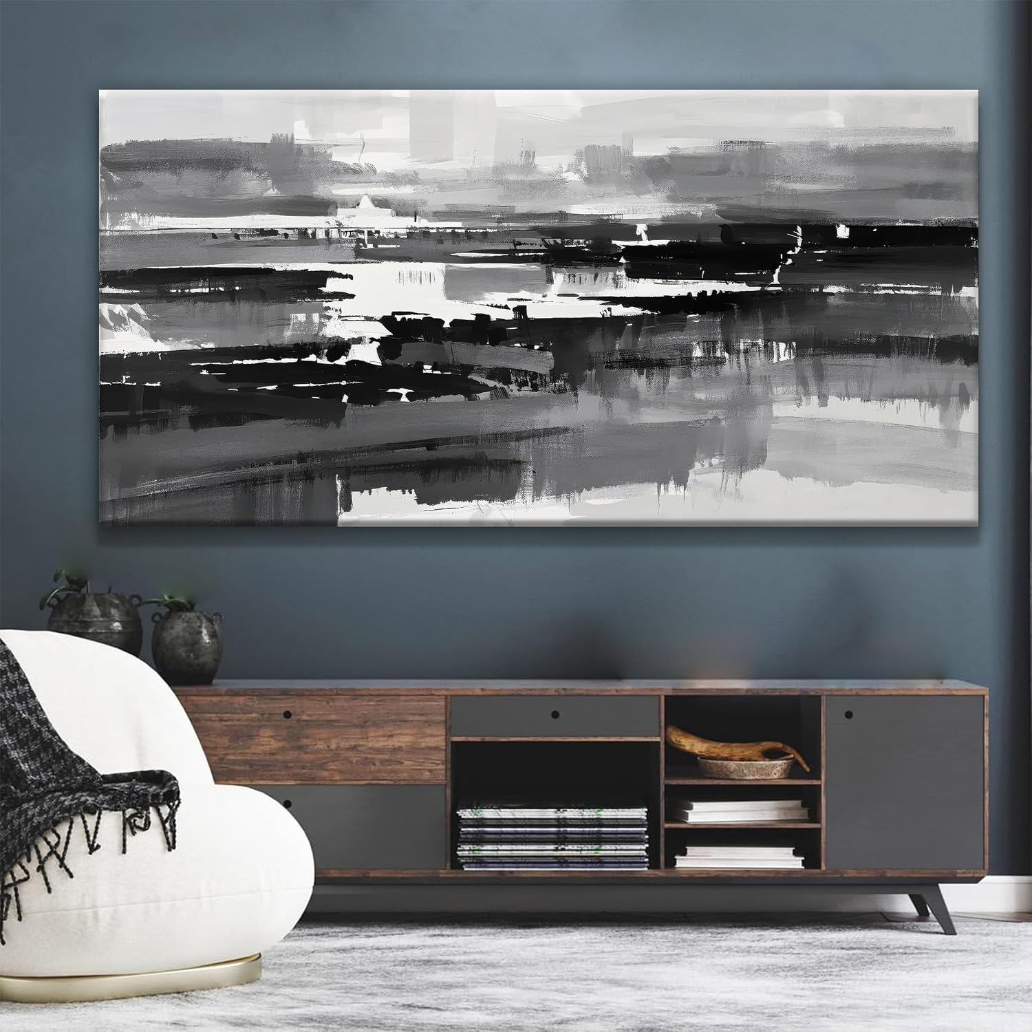 Black Grey And White Abstract Wall Art For Living Room Large Size Canvas Art Wall Decor Bedroom Office Decor Black Grey Abstract Wall Decor Painting Abstract Art Prints 29×58 In