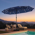 PHI VILLA 15ft Large Patio Umbrella with Solar Lights, Double-Sided Outdoor Market Rectangle Umbrellas with 36 LED Lights, Umbrella Base (Stand) Included, Navy Blue