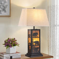 Wellmet Black Farmhouse Table Lamp, 2 Lights Bedside Lamp for Living Room, 27.5in Tall Vintage Nightstand Lamp, Touch Control Table Lamp with LampShade for Bedroom, Office(E26 Base)