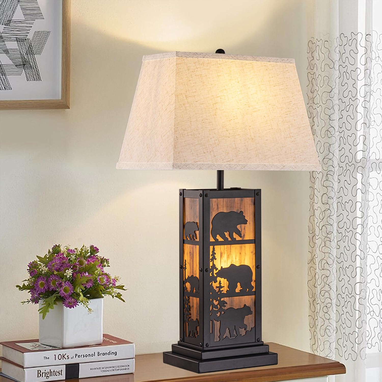 Wellmet Black Farmhouse Table Lamp, 2 Lights Bedside Lamp for Living Room, 27.5in Tall Vintage Nightstand Lamp, Touch Control Table Lamp with LampShade for Bedroom, Office(E26 Base)