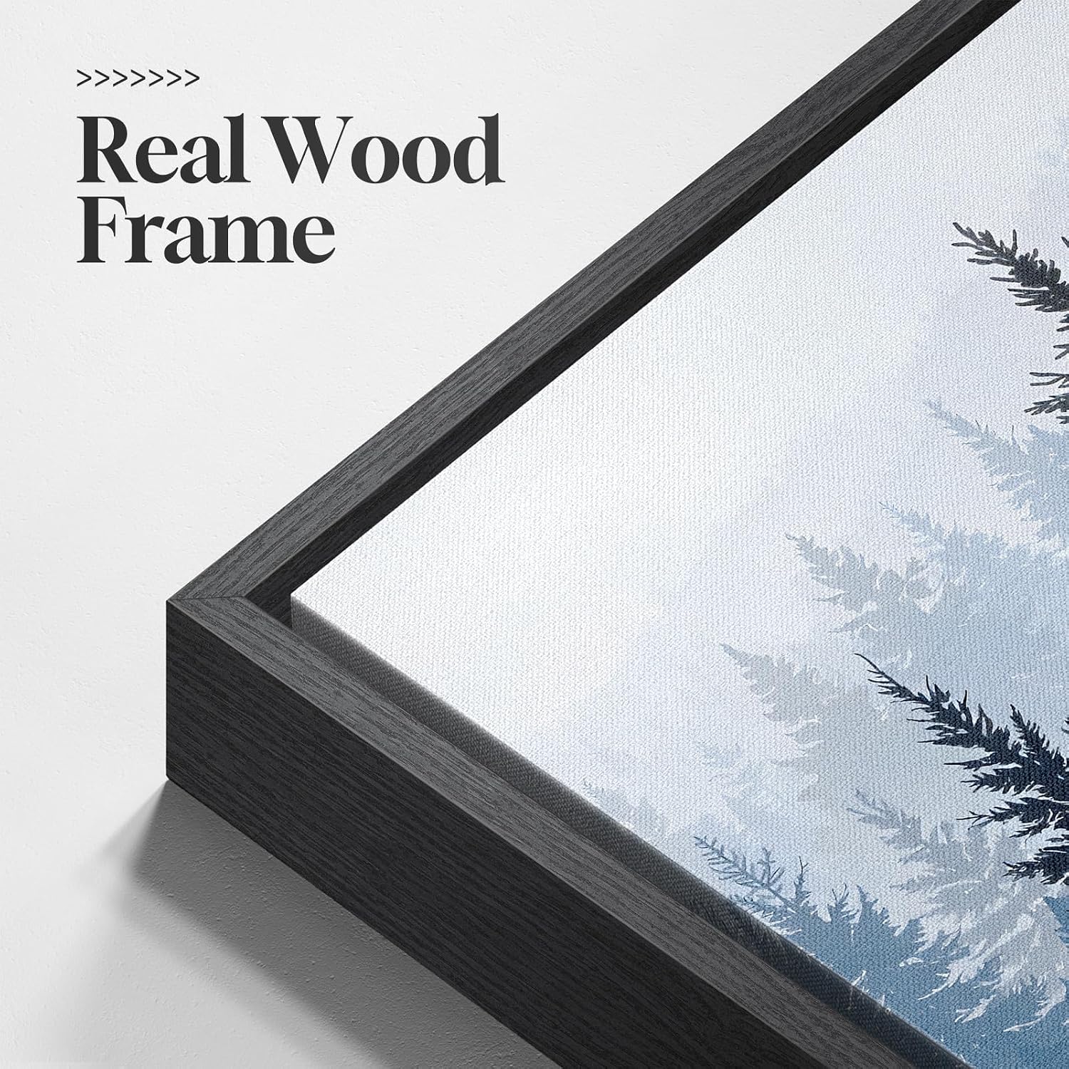 Framed Blue Forest Mountain Wall Art for Living Room, Misty Pine Tree Nature Landscape Canvas Artwork for Walls, Neutral Foggy Forest Scenic Painting Prints for Bedroom Office Wall Decor, 24x36 Inch