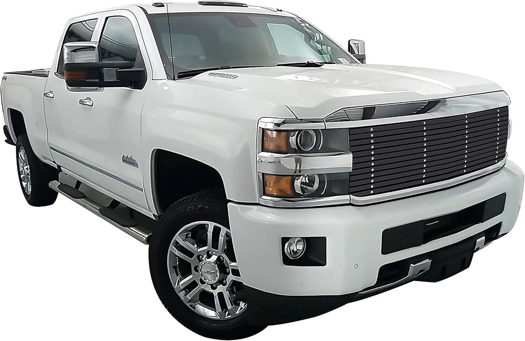 APS Premium Aluminum Black Rivet Studs Wide Billet Grille Grill Insert Compatible with Chevy Silverado 2500HD 3500HD 2015 2016 2017 2018 2019 Main Upper N19-U33368C