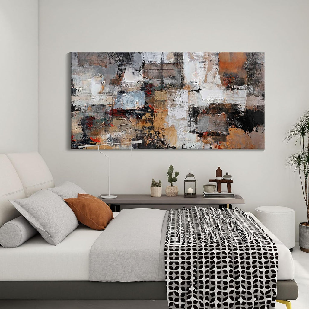 Wall Art for Living Room - Abstract Canvas Wall Decor, Modern Minimalist Painting in Black and White - Framed pictures for Bedroom, Office Artwork, Brown Bedroom Wall Decor Above Bed 29×58IN