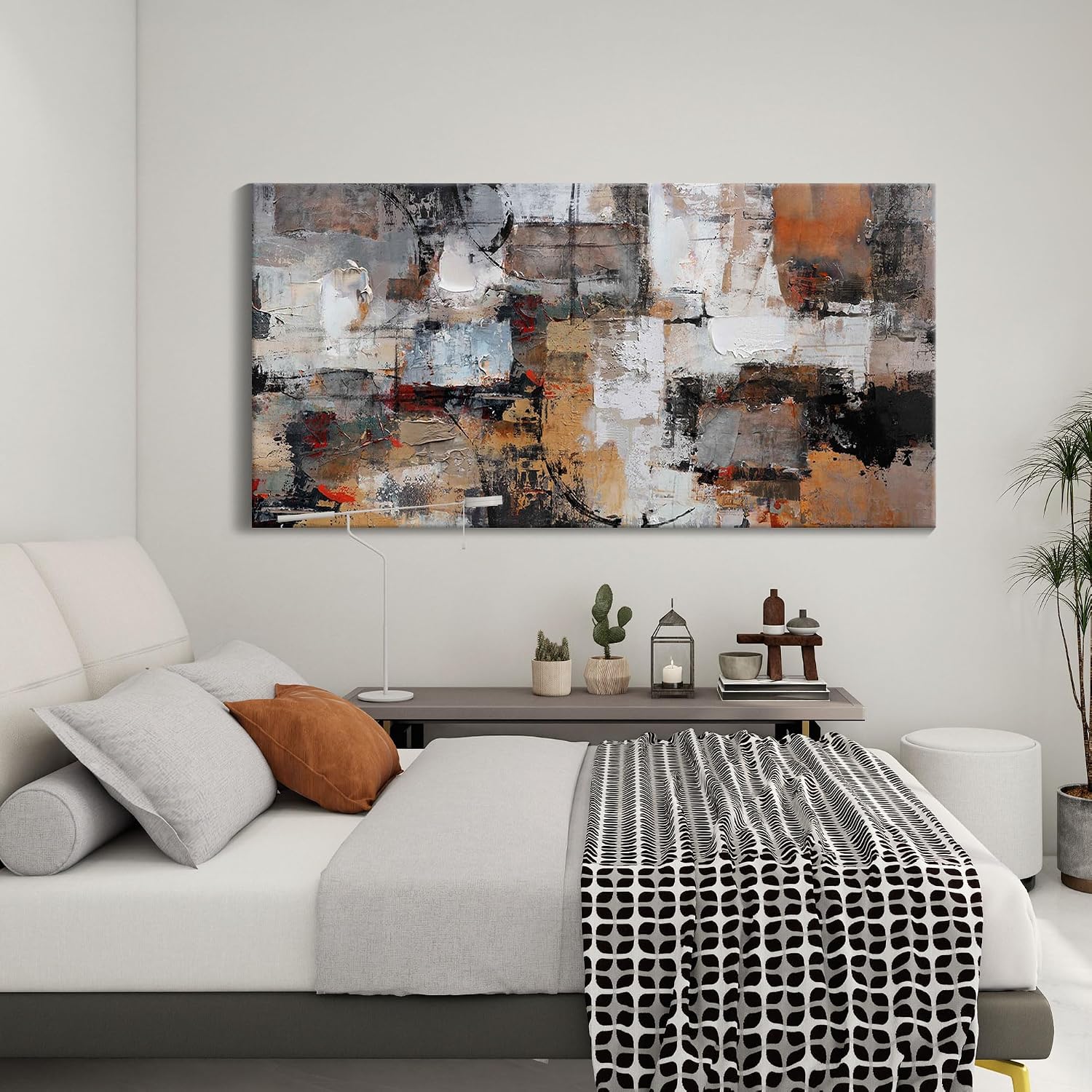 Wall Art for Living Room - Abstract Canvas Wall Decor, Modern Minimalist Painting in Black and White - Framed pictures for Bedroom, Office Artwork, Brown Bedroom Wall Decor Above Bed 29×58IN