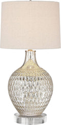 360 Lighting Waylon Modern Table Lamp with Clear Round Riser 29 1/2' Tall Mercury Glass Dimpled Textured Off White Drum Shade for Bedroom Living Room House Bedside Nightstand Office Family