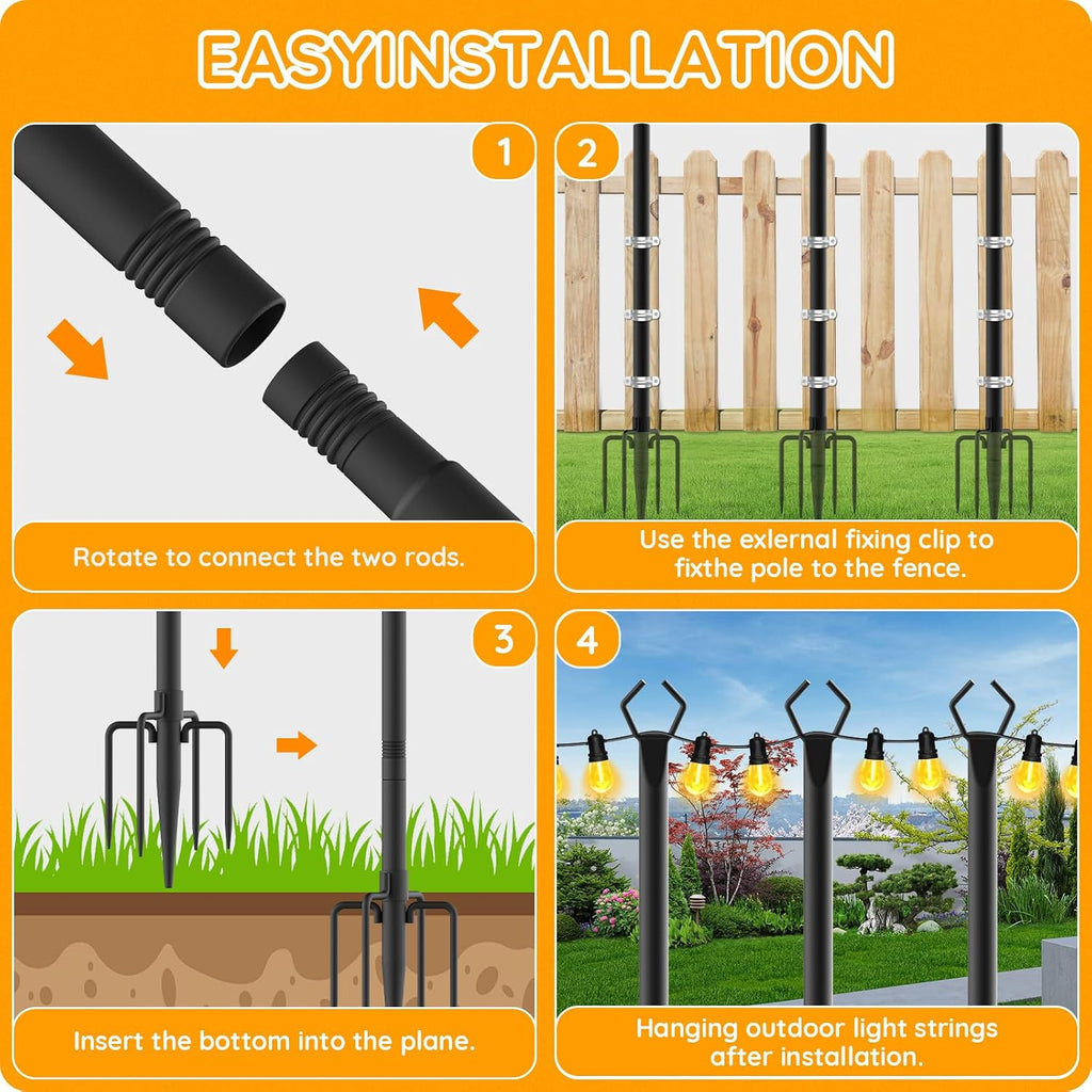 AHRLHR 10 Pack String Light Poles,Poles for Outdoor String lights10 Ft Metal Poles with Fork for Outdoor String Lights,Outdoor Light Poles with Fork,Patio,Deck,Backyard
