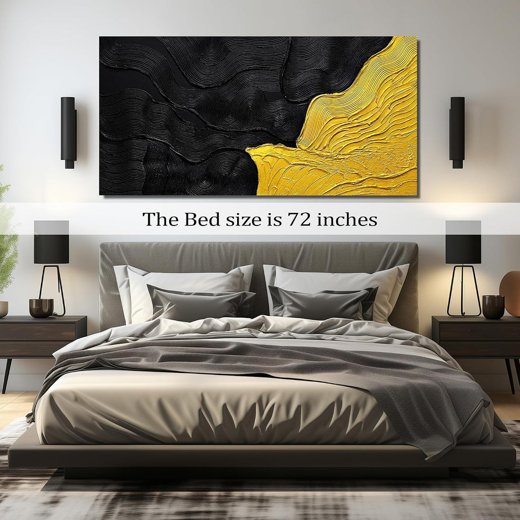 Modern Wall Decor for Office Black and Gold Hand Painted Wall Art for Living Room Huge Canvas Wall Art for Hotel Size 40 x 80 Inch