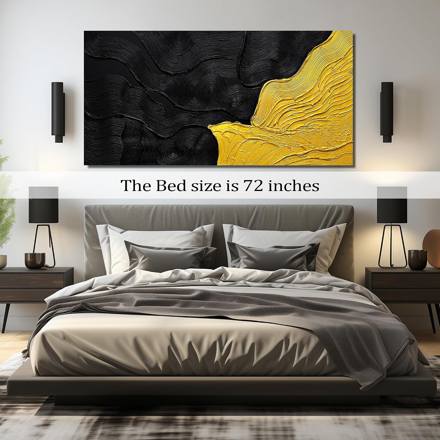Modern Wall Decor for Office Black and Gold Hand Painted Wall Art for Living Room Huge Canvas Wall Art for Hotel Size 40 x 80 Inch