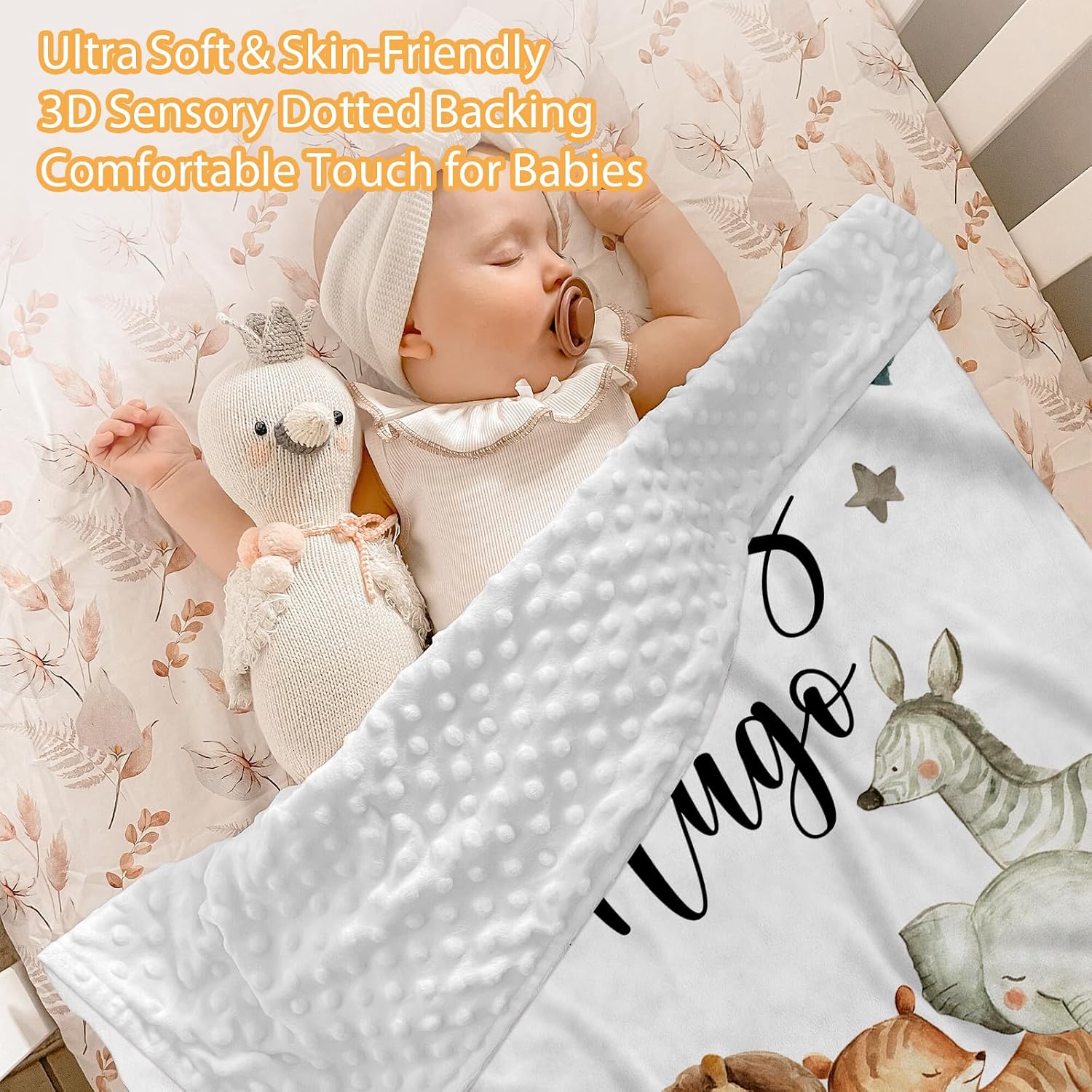 Custom Baby Crib Bedding Set - 5 Piece Nursery Crib Set Woodland Animals Design - Personalized Name Blanket with Dotted Backing, Crib Sheet, Changing Pad Cover, Pillow Cover, Rug for Newborns Color02