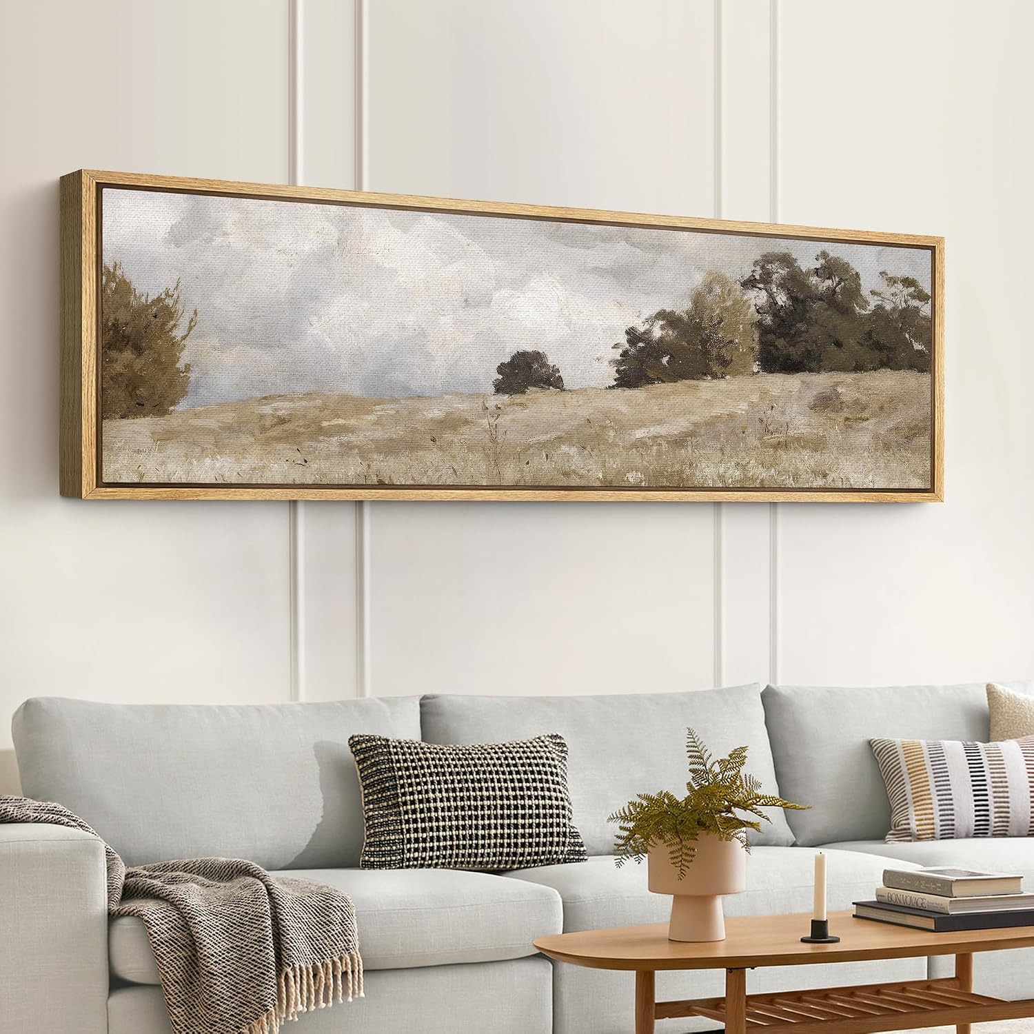 SIGNFORD Large Framed Canvas Print Wall Art Rustic Countryside Landscape Illustrations Modern Art Calm Warm for Living Room, Bedroom, Office - 60'x20'