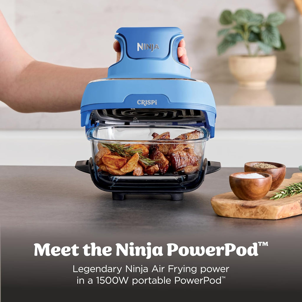 Ninja Crispi 4-in-1 Glass Air Fryer | 450°F | Non-Toxic | 4QT & 6-Cup Glass Containers w/Lids | Microwave, Freezer, Dishwasher Safe | Max Crisp, Air Fry, Bake, Recrisp | Electric Cobalt | FN101BL2