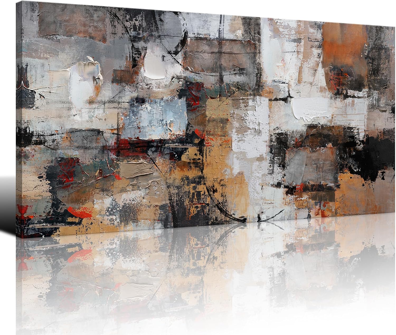 Wall Art for Living Room - Abstract Canvas Wall Decor, Modern Minimalist Painting in Black and White - Framed pictures for Bedroom, Office Artwork, Brown Bedroom Wall Decor Above Bed 29×58IN