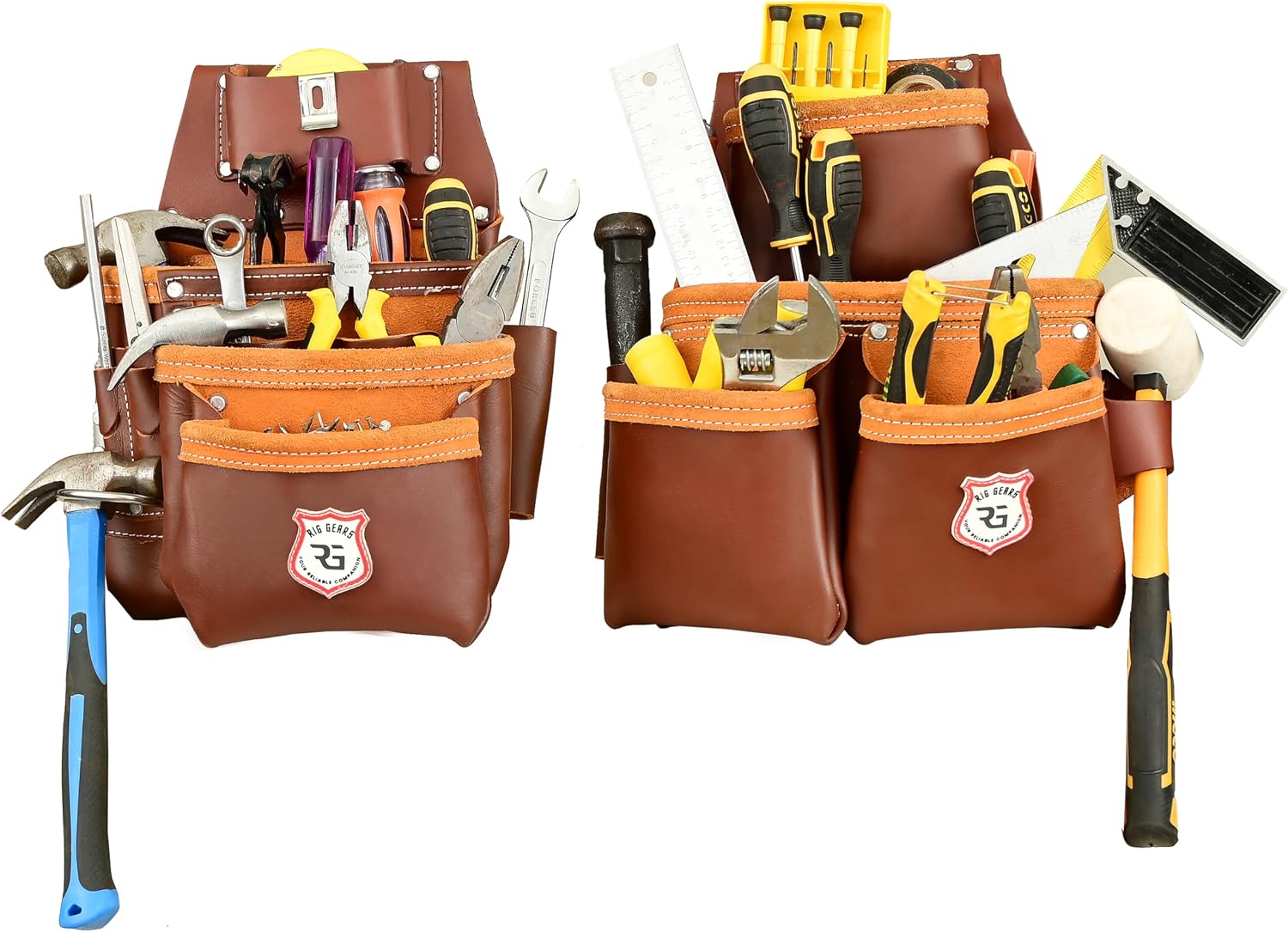 Leather Tool Belt with Adjustable Hook Premium Heavy Duty Tool Belts for Men and woman with 22 Multi-Purpose Pocket Tool Pouch (Maroon, Standard)