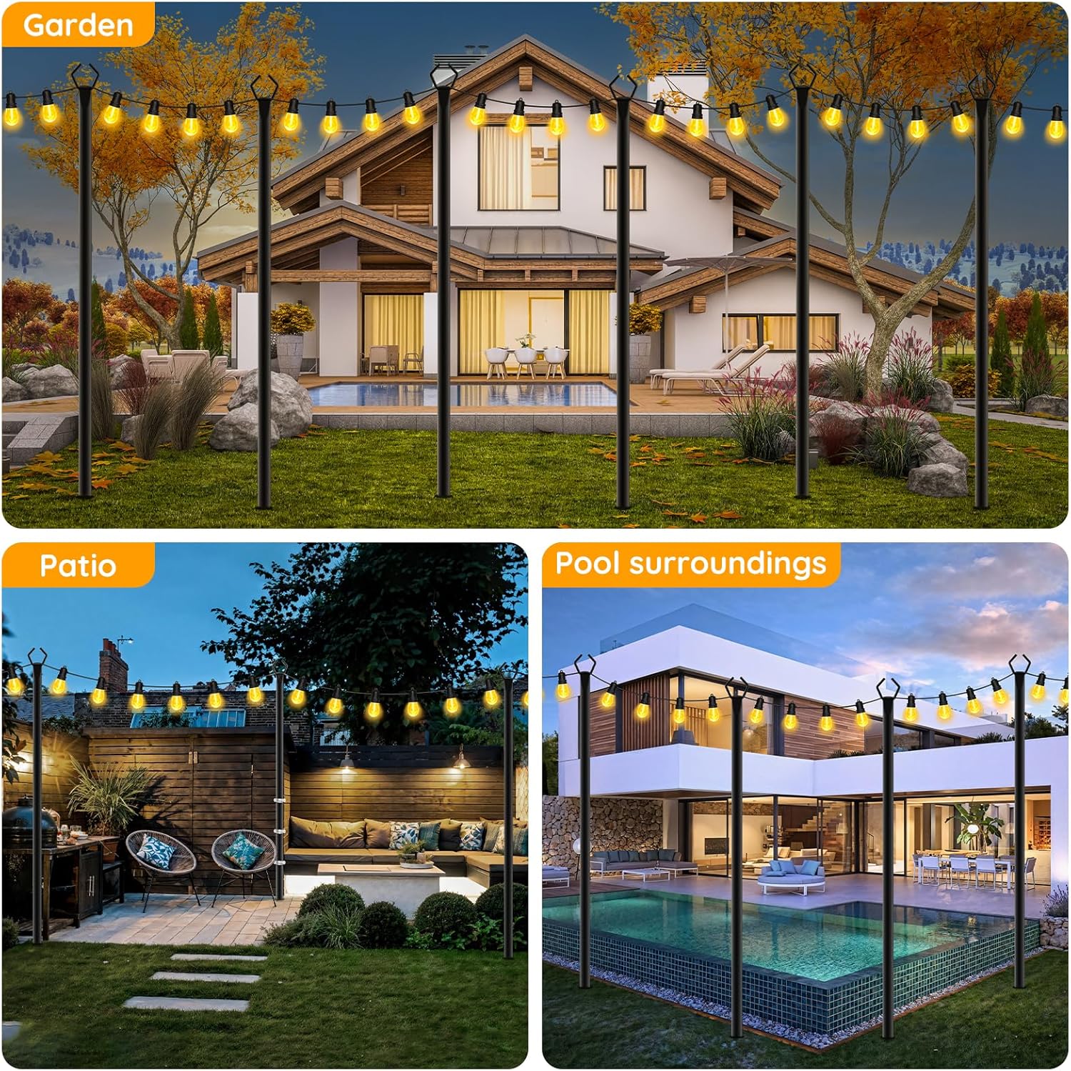 AHRLHR 10 Pack String Light Poles,Poles for Outdoor String lights10 Ft Metal Poles with Fork for Outdoor String Lights,Outdoor Light Poles with Fork,Patio,Deck,Backyard