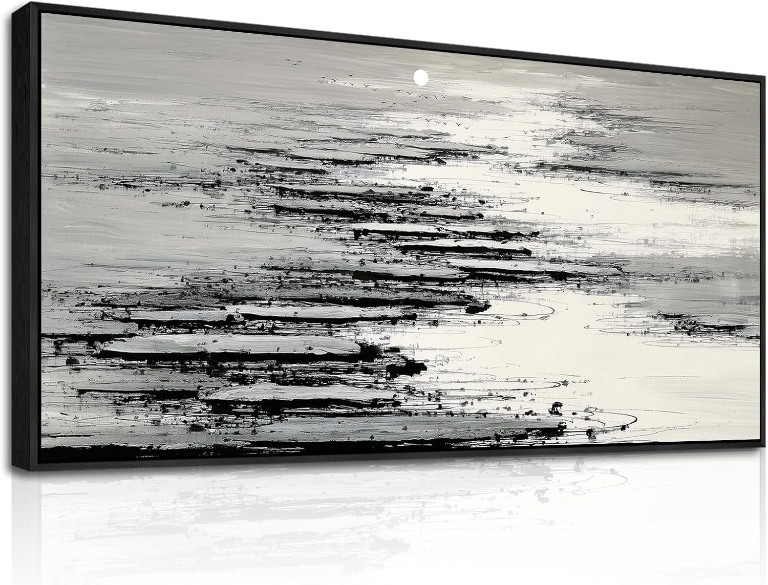 XIGUANGART Black and White Wall Art for Living Room Large Framed Canvas Print Minimalist Ocean Skyline Sunset Abstract Pictures Modern Painting For Bedroom Office Home Wall Decor Ready to Hang