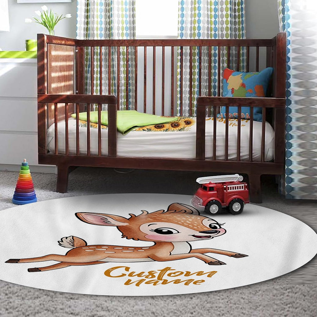 Personalized Crib Bedding Set for Baby Girls, Custom Name Baby Crib Sets 5-Pcs Include Toddler Double Layer Blanket Fitted Sheet Changing Pad Cover Rug Wall Art Set, Sika Deer Pattern Nursery Décor