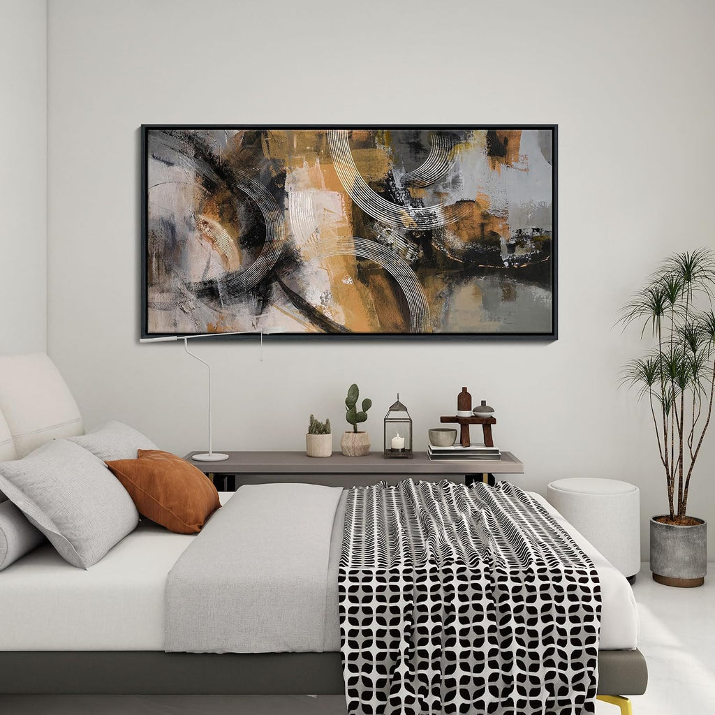 KLAKLA Wall Art for Living Room & Office - Modern Abstract Canvas Wall Art Decor - Orange, Gray, Yellow Paintings & Pictures for Living Room - Bedroom Wall Decor 24×48IN
