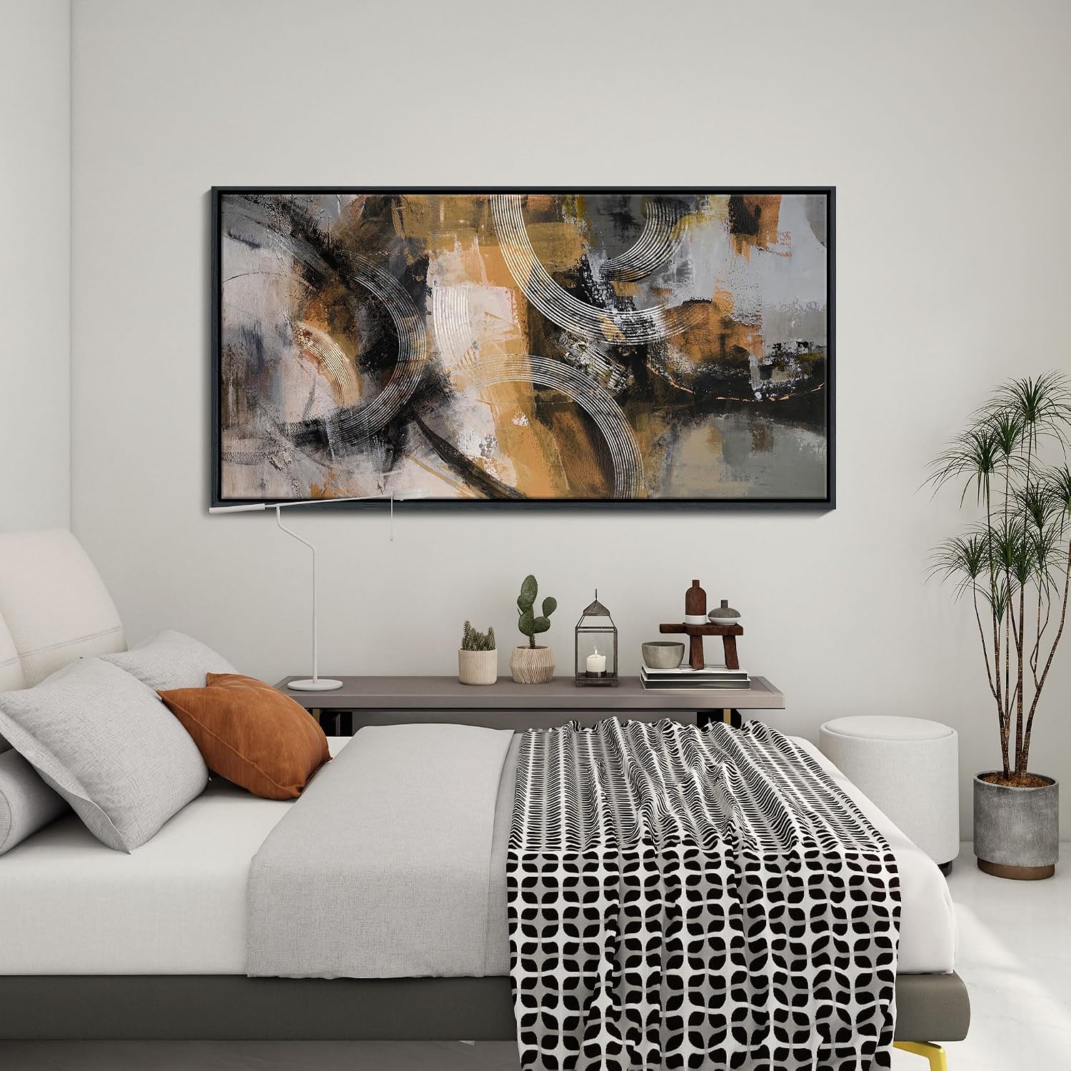 KLAKLA Wall Art for Living Room & Office - Modern Abstract Canvas Wall Art Decor - Orange, Gray, Yellow Paintings & Pictures for Living Room - Bedroom Wall Decor 24×48IN