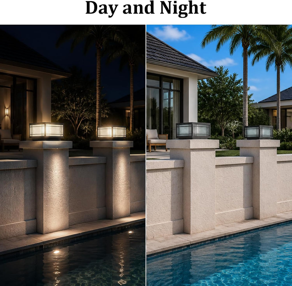 SLAWA Outdoor Post Cap Lights - Modern Square Fence Pillar Lamps with Stainless Steel Housing - Waterproof Lawn Column Cap Lamp for Courtyard and Deck