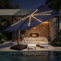 ENSTVER 11x11ft Large Cantilever Umbrella With Base Included & Solar Powered Led Lights, Deluxe Curvy All-Aluminum Rectangular Patio Umbrella For Deck, Pool And Backyard (Navy Blue)