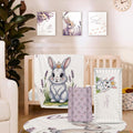 Personalized Crib Bedding Set for Baby Girls, Custom Name Baby Crib Sets 5-Pcs Include Toddler Double Layer Blanket Fitted Sheet Changing Pad Cover Rug Wall Art Set, Gray Rabbit Themes Nursery Décor