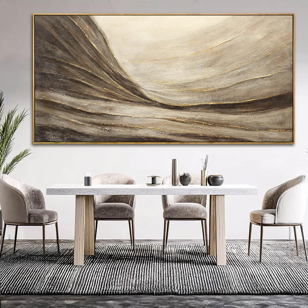 Textured Abstract Wall Decor with Framed Brown Canvas Art Gold Accents Modern Large Artwork for Bedroom Living Room 29x58 Inch