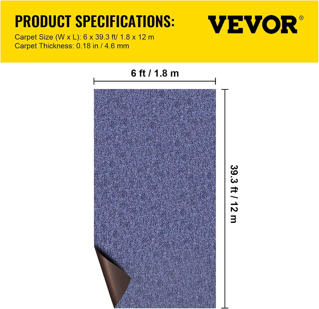 Happybuy 6 ft x 39 ft Deep Blue Marine Carpet for Boats Waterproof - 0.18' Thick Indoor Outdoor Rug Carpet Roll for Home Patio Porch Deck